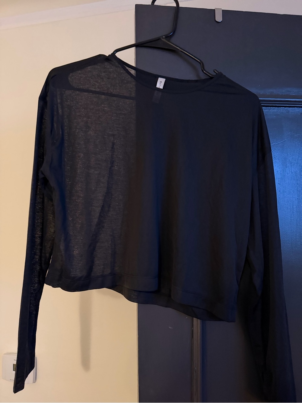 Athleta Black Sheer Long-Sleeve Cropped Tee
